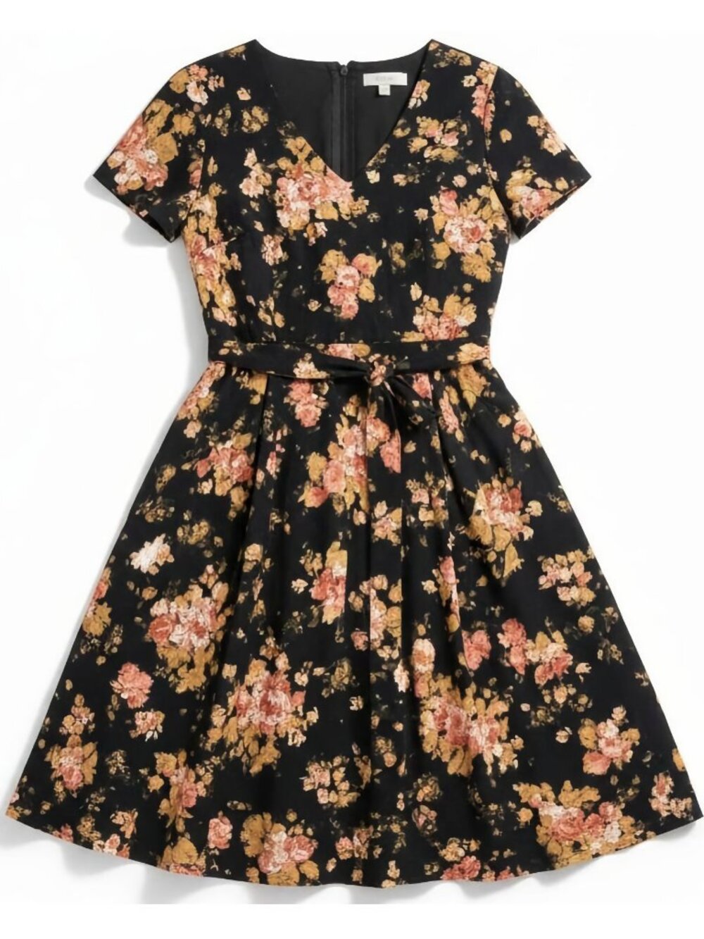 ModCloth Floral Dress XS Navy Fit Flare Tie Waist Pockets Fall Wedding Guest